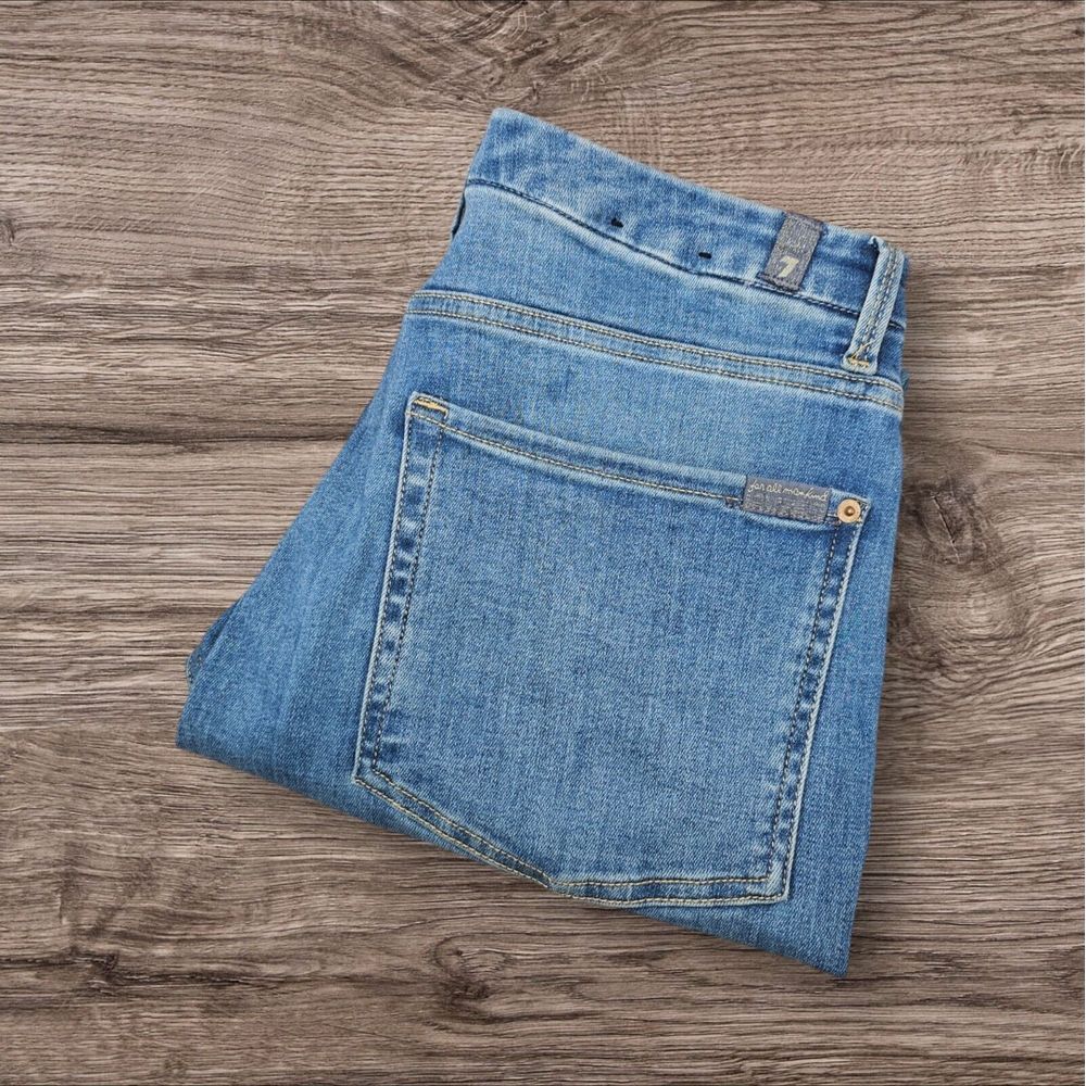 7 For All Mankind Jeans Size 31 Women's Blue Super High Waist Cropped Distressed